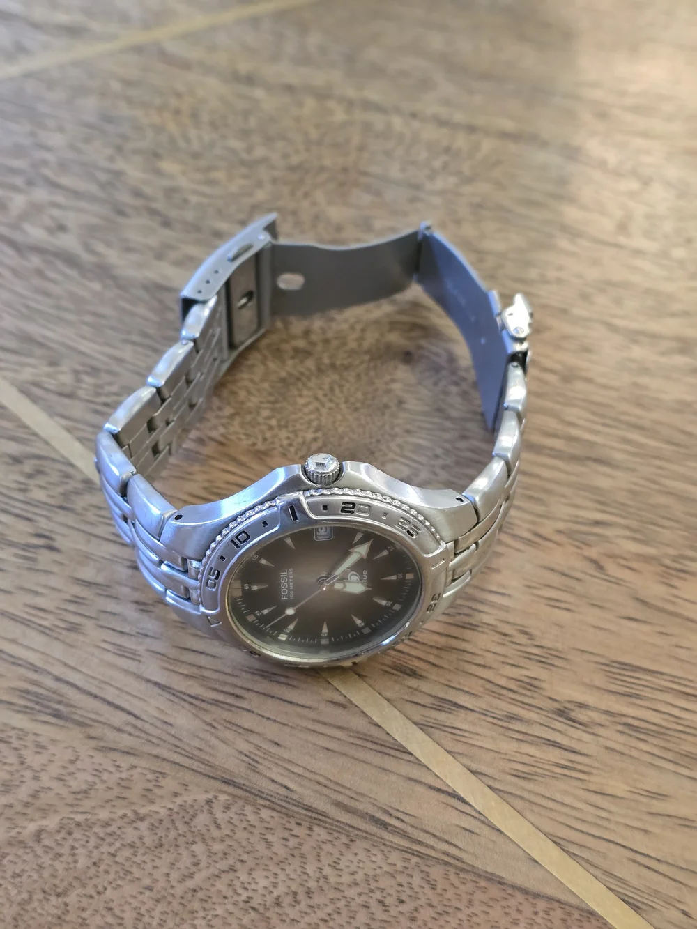 Fossil Silver Stainless Steel Watch with Black Dial